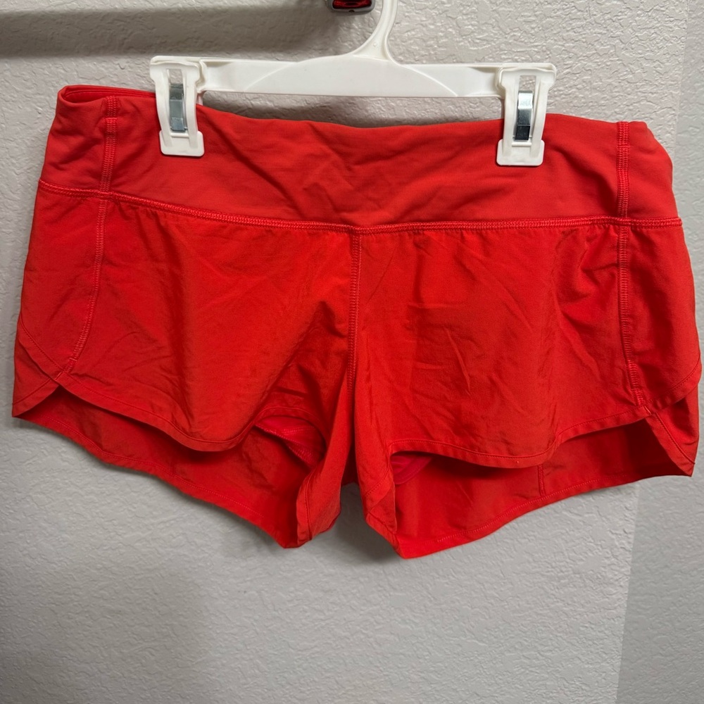 Lululemon Bright Orange/Red Speed Up 2.5” Low Rise Shorts